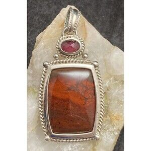 WK Whitney Kelly QVC Sterling‎ Silver 925 Red Jasper and Garnet Pendant - 14.2g